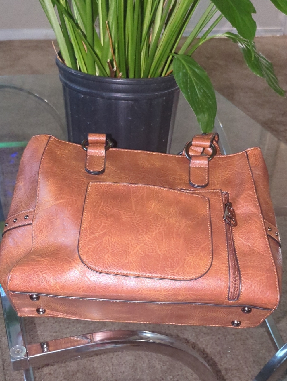 🔥FINAL🔥Lavawa Brown Embossed Floral Tote Bag with Stud Accents - Picture 6 of 8